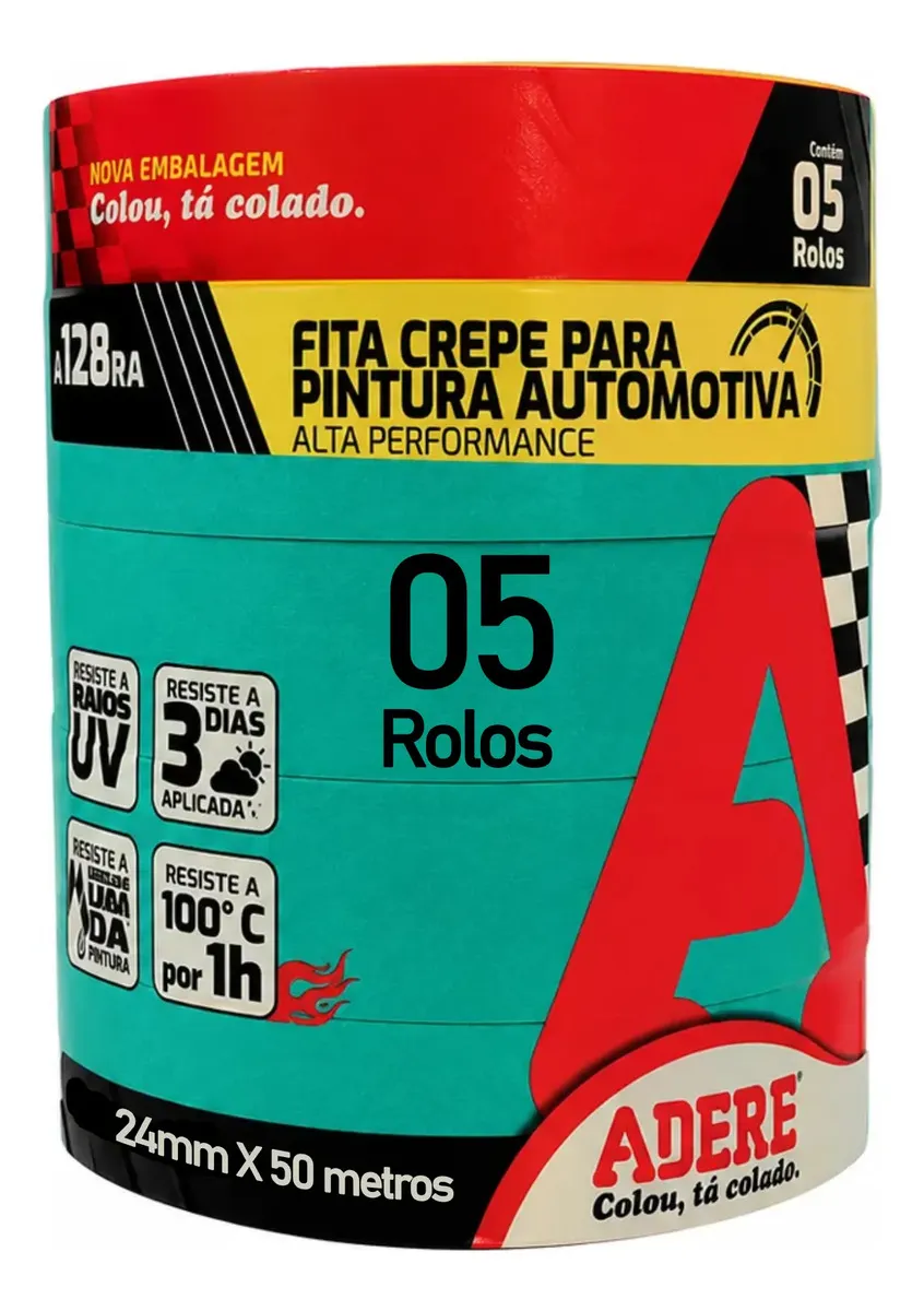 Kit 5 - Fita Crepe Automotiva Verde Adere 525 24mmx50m