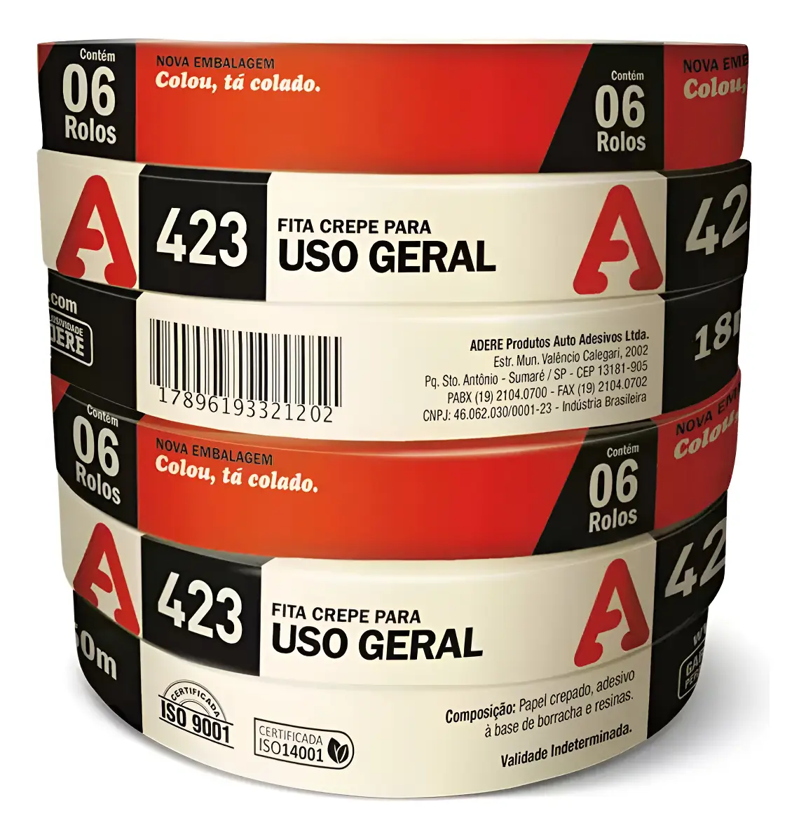 Kit 6 - FITA CREPE PARA USO GERAL 18MM X 50M - CÓD. 423