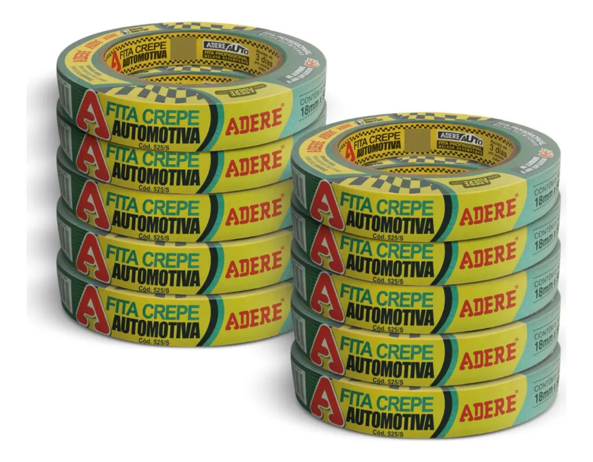 Kit 10 - Fita Crepe Automotiva Verde Adere 525 18mmx50m