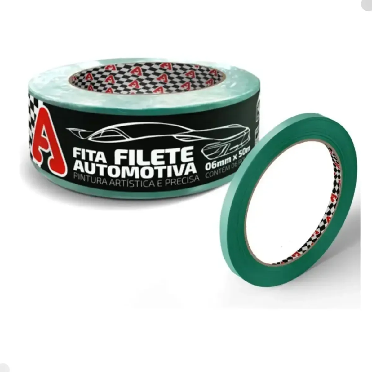 Kit 6 - Fita Crepe Automotiva Verde Filete Adere 525 06mmx50m