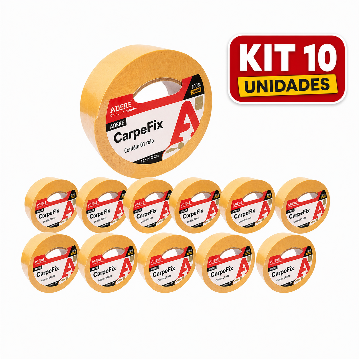 Kit 10 Fita Dupla Face Papel Branco Tecidos Carpete 45mmx30m